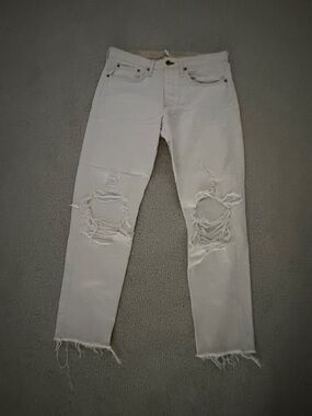 rag & bone White Distressed Straight-Leg Jeans